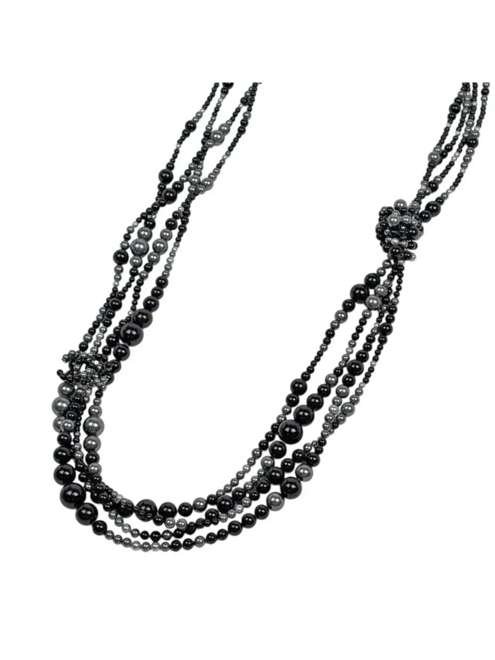Chanel Necklace CC Logo Faux Pearl Metal Black Silver